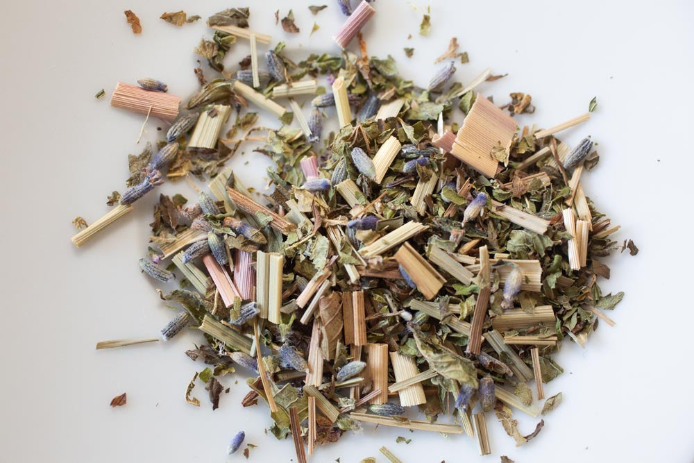 A little pile of our herbal tisane blend