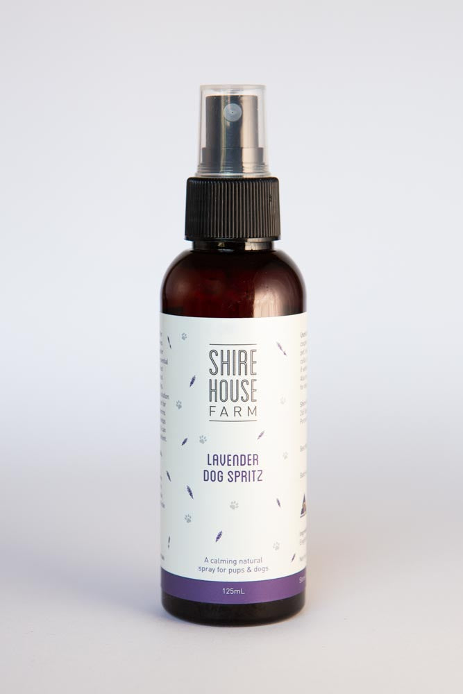 A bottle of lavender dog spray against a white background